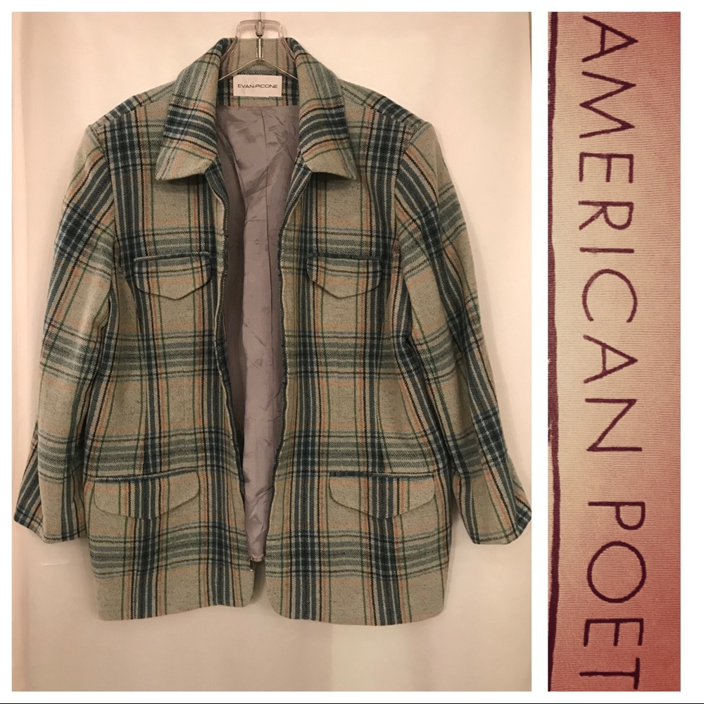 ♦️VINTAGE♦️Evan Picone Wool Blend Plaid Zip JACKET